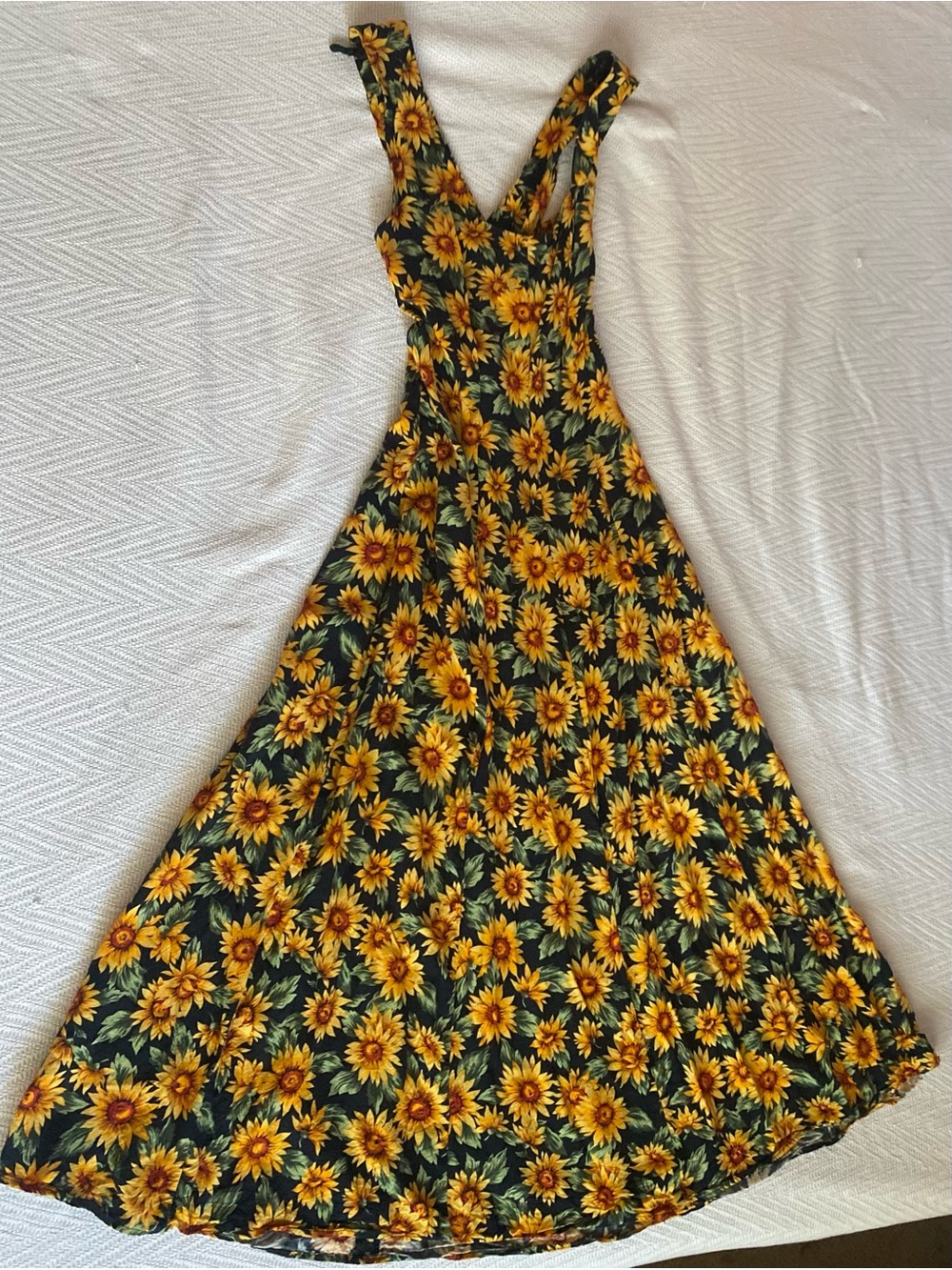 VTG Unique All that Jazz Sunflower Maxi Dress - Yellow/Green size 7/8